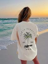 100% Cotton Women T-shirt Galafonia Coconut Palm Printed Tee Shirt Summer Comfortable Loose Tops Street Fashion Female Clothes S chaki