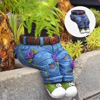 Jeans Garden Resin Planter Decorative Denim Bonsai Flowerpot Small Sculpture