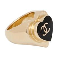 Chanel CC Logo Heart Design Ring Women rings Gold Black ABH171-B23545-U7726 54