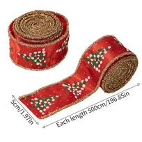 Wired Edge Christmas Ribbon 2 Rolls Burlap Wired Edge Garland Decor Winter Holiday Fabric Ribbon Decor For Party Stairs Window 5yards