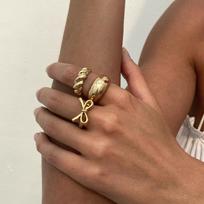 3Pcs/Set 2026 New Metal Irregular Liquid Line Open Ring Set for Women Simple Gold Color Bow Finger Ring Beach Vacation Jewelry