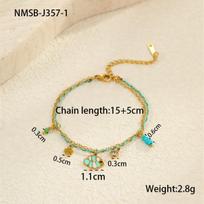 GEMCHIC Women's Ocean Style Braided Rope Bracelet with Enamel Fish Charm, 18K Gold Plated Stainless Steel Zircon Jewelry