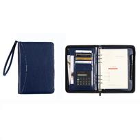 Portable Portfolio Binder PU Leather Work Record Book Memo Book Business Notebook  Conference Use mėlyna