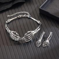 Vampire Gothic Bone Skull Necklace And Earring Collection With Metal Finish For Party Wear SilverSet