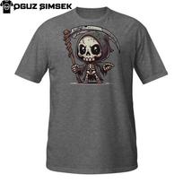 Chibi Grim Reaper T-Shirt Mens Womens Tees Top | Cute Skeleton with Scythe | Gothic Death Cartoon Tee 2XL