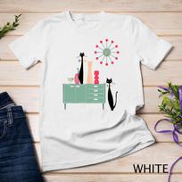 Mid Century Modern Design Cool Cats and Sunburst Clock Unisex T-Shirt Mens Womens Tees Top S