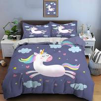 Dreamy Rainbow Unicorn With Clouds Bedding Set For Kids Luxury Gift 3Pcs Digital Print Comforter Set Soft Comfortable Breathable (as the picture,EU Twin 135X200cm&set)