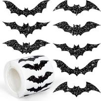 500pcs Self-Adhesive Halloween Bat Stickers Roll Waterproof Glitter Laser Black Bat Stickers Bat Wrapping Label Sticker (Black,500PCS) juoda
