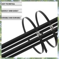 Premium-100Pcs Metal Zip Ties Black Cable Tie 11.8 Inch 304 Stainless Steel For Machinery, Vehicles, Farms, Cables juoda