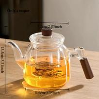 Heat-Resistant Glass Teapot with Removable Infuser Thickened Borosilicate Tea Pot with Wooden Handle for Home Office