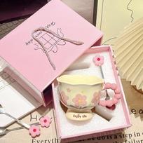 New high-value birthday gifts for girls, tulip ceramic cups, gift boxes, flower mugs 301-400ml