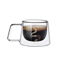 170 ml Karščiui atsparus dvigubos sienelės stiklinis espreso puodelis su rankenėle - SkaidrusKavos puodelis kapučino, latte, arbatos ir daugkartiniam naudojimui 170ml
