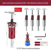 For Woodworking Countersink Drill Set 4 Piece Auto Double Blade Design with Precise Depth Adjustment Aluminum Ring raudona