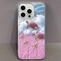 Pink beach turtle pattern phone case suitable for iPhone 17 16 15 14 13 12 11 Pro/Max/Plus anti drop and shockproof back cover iPhone 14Plus gryna