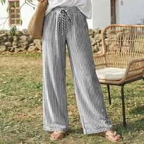 Women Loose Fit High Waist Cotton Linen Trousers with Pockets and Adjustable Waist Tie for Everyday Wear Casual Style L juoda