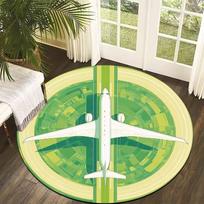 Airport Runway Airplane Print Round Area Rug Non-Slip Kids Play Mat Fun City Map Aircraft Themed Floor Carpet for Playroom 80cm x 80cm