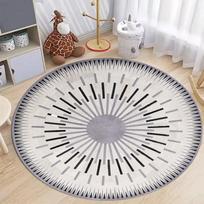 Contemporary Radial Line Round Area Rug, Abstract Sunburst Floor Mat for Kids Room Nursery, Non-Slip Washable Soft Home Carpet 80cm x 80cm