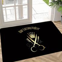 Door Mat for Barbers Featuring a Golden Barber Pole And Scissors Non-Slip Mat  for Both Indoor And Outdoor Use, Machine Washable 40x60cm