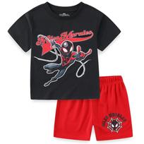 2026 New Casual Summer Kids Boys Marvel Spider-Man Miles Morales Graphic Short Sleeve T-Shirt Shorts 2-Piece Outfit Set 110