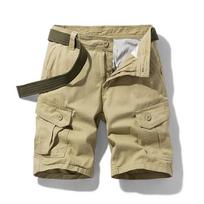 Men's Khaki Multi Pocket Cargo Shorts With Matching Belt 30 chaki