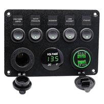 5 Gang 12V/24V Inline-Fuse Box LED Switch Panel Dual USB Car Boat Truck Camper