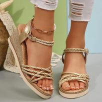 Fashion Women's Braided Corss Strap Wedge Sandals Summer Fashion Gold Platform Sandals Woman Lightweigh Non Slip Beach Sandalias Mujer 36 auksas