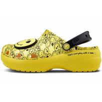 Crocs Smiley X  Classic Clog Eva Thick Sole Cloud Shoes Women Clogs Yellow Black 207233-90H 33-34