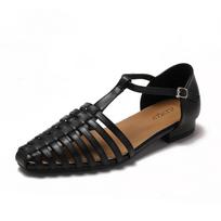 Fashion 2025 Summer New Hollow Out Woven Sandals Low Heels Women's Sandals Casual Outwear Retro Roman Shoes for Woman Sandalias Mujer 35 juoda