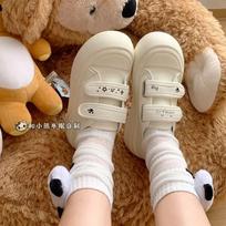 Velcro ugly cute casual platform leather shoes spring ins campus wind shoes 35【foot length 22.5cm】 smėlis