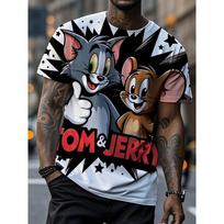 Vyriški filmo marškinėliai (XL-6XL) - Ikoniški Tomo Katino ir Džerio Pelės Grafiniai Marškinėliai 2XL black