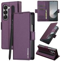 Magnetic Flip Leather Phone Case for Samsung Galaxy Z Fold 7 6 5 4 3 5G Fold6 Fold5 Fold4 Wallet Card Cover Etui Coque Samsung Z Fold 7 violetinė