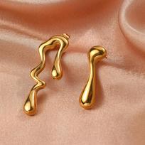 Creative Metal Liquid  Irregular Asymmetrical Stud Earrings for Women Vintage Gold Color Geometric Long Bent Earrings Jewelry auksas