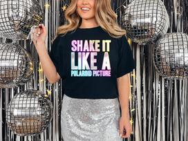 Shake It Like A Polaroid T-Shirt Mens Womens Tees Top Funky Print Fancy Dress Weekend 00s Party DANCE S