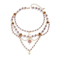 Multilayer Moon Tassel Pendant Choker Sun Women's Jewelry Delicate Crystal Beads Necklace  Party