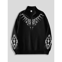Men's Gothic Printed Stand Up Collar Sports Shirt, Street Fashion Zipper Shirt, Suitable for Casual Occasions, Is the Perfect Choice for Tops S juoda