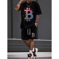 Colorful Bitcoin symbol print 2-piece set, suitable for spring and summer matching S