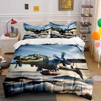 Crocodile-Headed Plane Above Clouds Print Soft Comfortable Duvet Cover Bedding Set Included 1*Duvet Cover  2*Pillowcases EU Twin 135X200cm&set