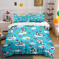 Cartoon Cows Clouds Colorful Hearts Print Bedding Set 1 Duvet Cover 2 Pillowcases For Adult And Children Luxury Gift Full Size EU Twin 135X200cm&set