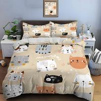 Cute Cartoon Cat Avatars Bedding Set For Kids Luxury Gift 3Pcs Digital Print Comforter Set Soft Comfortable Breathable (as the picture,EU Twin 135X200cm&set)