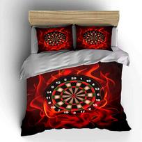 3Pcs Fire Darts Board Bedding Set,Flaming Dartboard Print Duvet Cover Set, Red Flame Background,Cool Game Room Design For Teens EU Twin 135X200cm&set