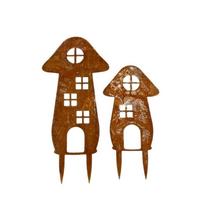 Mushroom House-Shaped Garden Decoration Pile Retro Style Rusty Mushroom Plaque  Courtyard Balcony 2 PCS