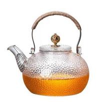 Copper Handle Glass Teapot High Borosilicate Glass Teapot Hammer Pattern Design Home Anti-Scald Braided Hemp Rope Beam Teapot