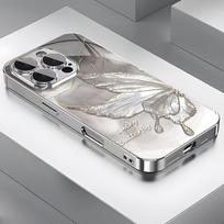 Weimei Butterfly Silver Plated Glass Phone Case Suitable for iPhone 17 16 15 14 13 12 11 Pro/Max/Plus Anti Shock Back Cover iPhone 16Plus