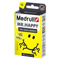 Medrull Mr. Happy vaikiški pleistrai su tatuiruote, 10 vnt.
