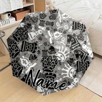 ized Chess-Themed Open/Close Umbrella with Custom Name/Text - 8-Rib Folding Compact Travel Umbrella, Chess Piece Design (Knigh