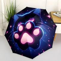 Folding umbrella Cat paw print design, cosmic theme background. Creative portable folding umbrella, suitable holiday gifts