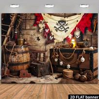2D Pirate Ship Cabin Backdrop Skull Flag Birthday Party Background 47.2x31.5inch/120*80cm