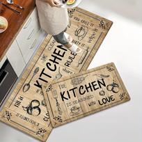 Wood Grain Design Round Area Rug, Black Text Non Slip Floor Mat for Kitchen Living Room Bedroom and Entrance, Washable Decor 40x60cm