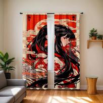 2-Piece Set, Japanese Kimono Girl Side Face Curta, Pole Bag Design, Suitable For Bedroom Curta And Living Room Curta 30x65in(75x166CM)x2&Rod Pocket&2 panels