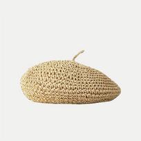 Handmade Straw Beret Crochet Painter Hat Popular Weave Cap  Female smėlis